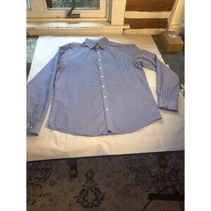 UNTUCKit Mens Large Friulano Shirt  Blue On Blue Striped Italian Cotton